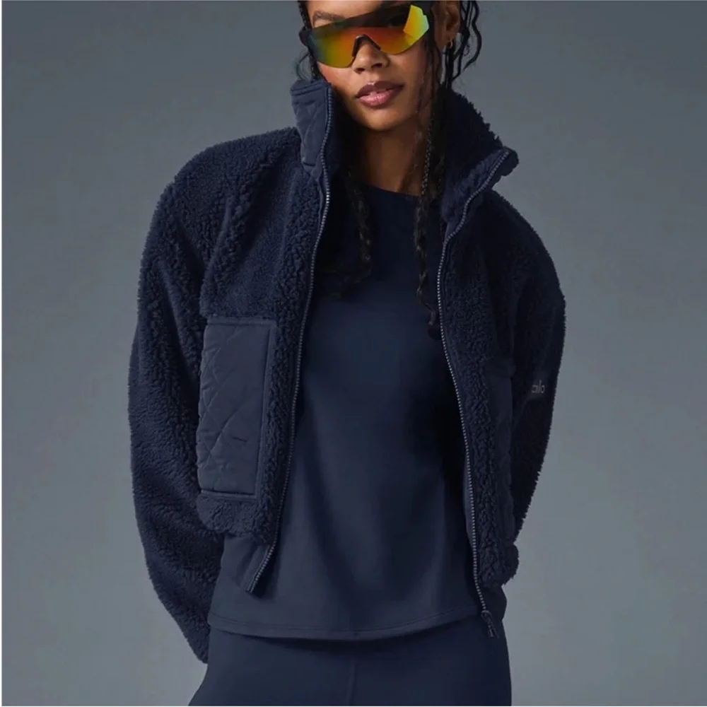 ALO Yoga Navy Blue Sherpa Edge Bomber Jacket Sz XS fits S also, NWT, PRICE FIRM